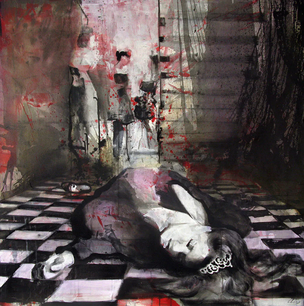 <p>Apasionada (2015), acrílico y óleo sobre tela y madera, 100x100 cm</p>
