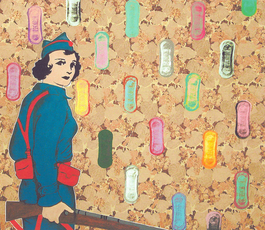 <p>Care Free | acrílico y serigrafía sobre tela plastificada | 150 x 130 cm |2005</p>
