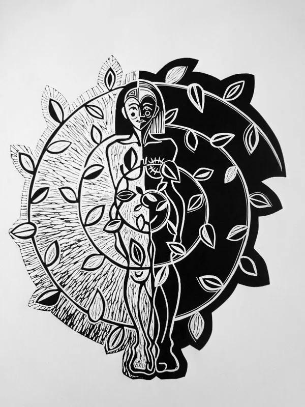 <p>Rosa con espiral | Grabado en linóleo estampado sobre papel | 40 x 30 cm | 2014</p>
