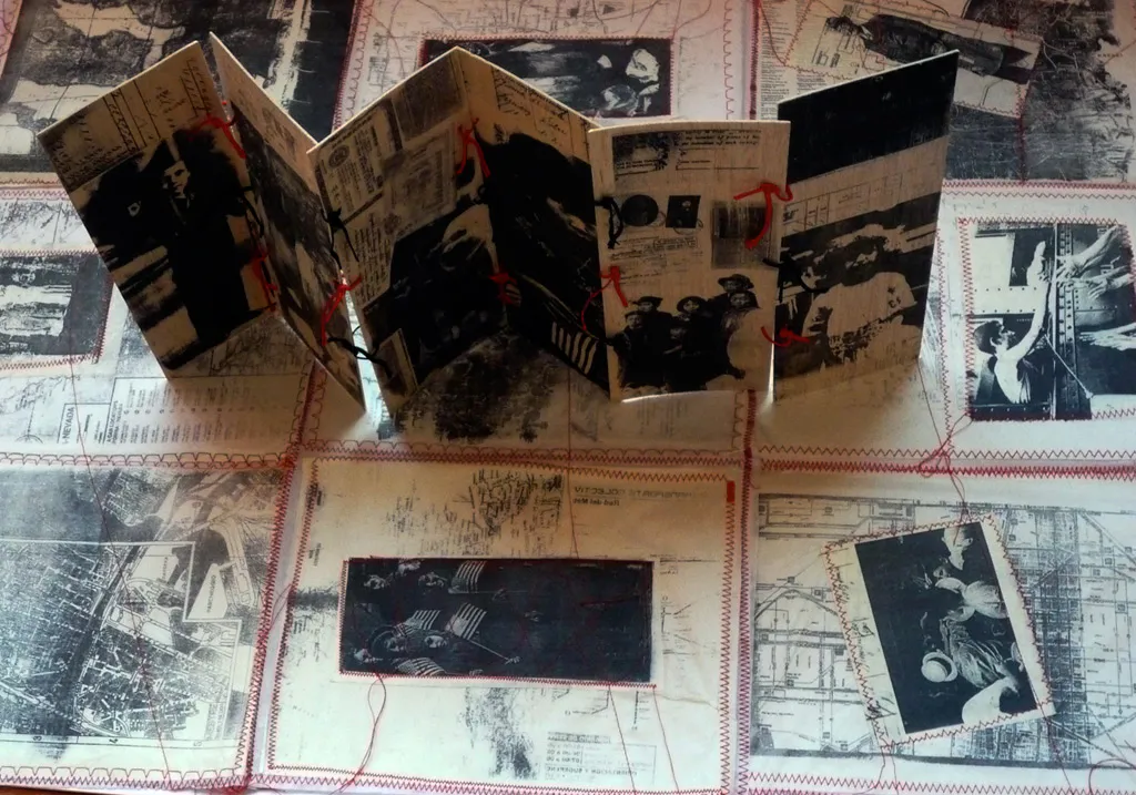 <p>El azar| Transferencias sobre papel japonés y madera cosida con hilo rojo | Papel: 92 x 66 cm | Madera: 28 x 15 x 60 cm. | 2009</p>
