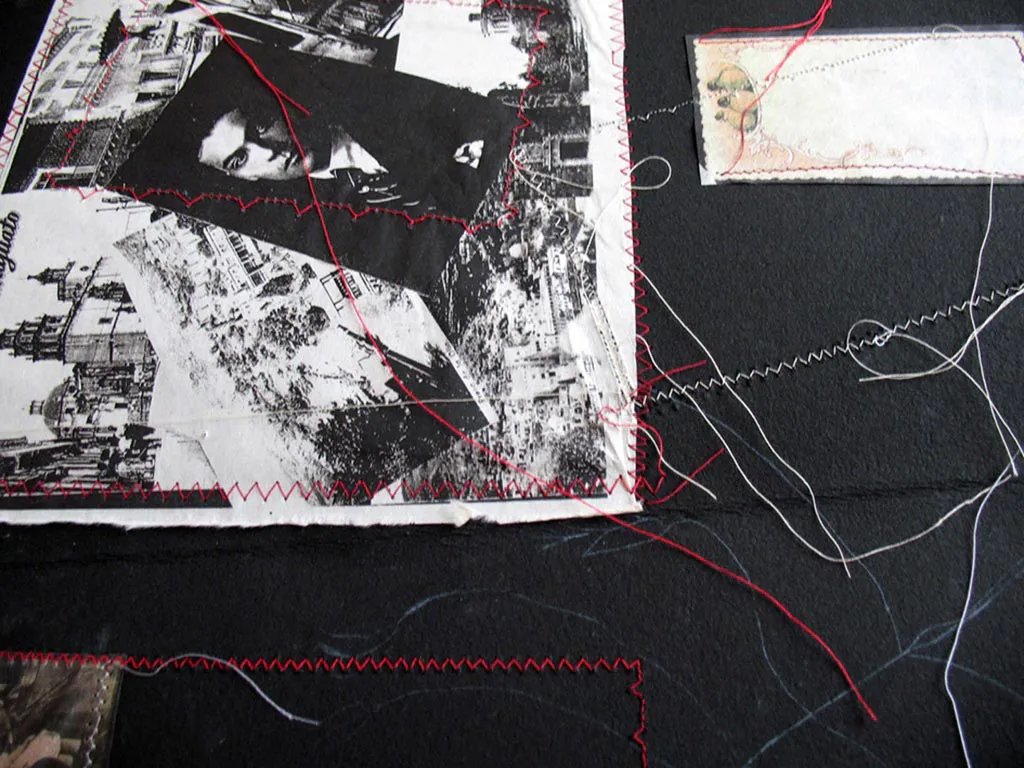<p>Album de Familia | Libro objeto, gráfica, cosida con hilo rojo sobre papel negro | 50 x 250 cm | 2008</p>
