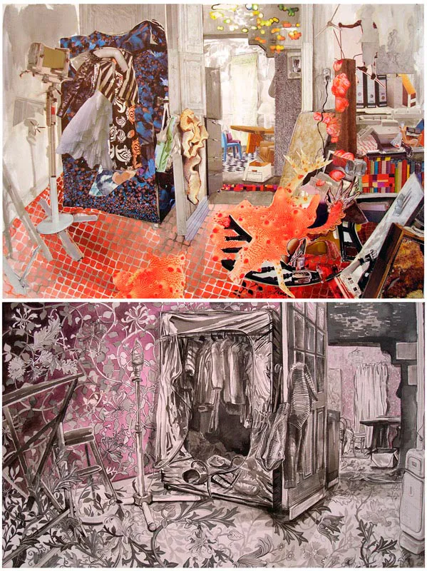 <p>Get over yourself I y II | 2010 | Tinta china, acrílico y collage sobre papel | 94 x 68 cm</p>
