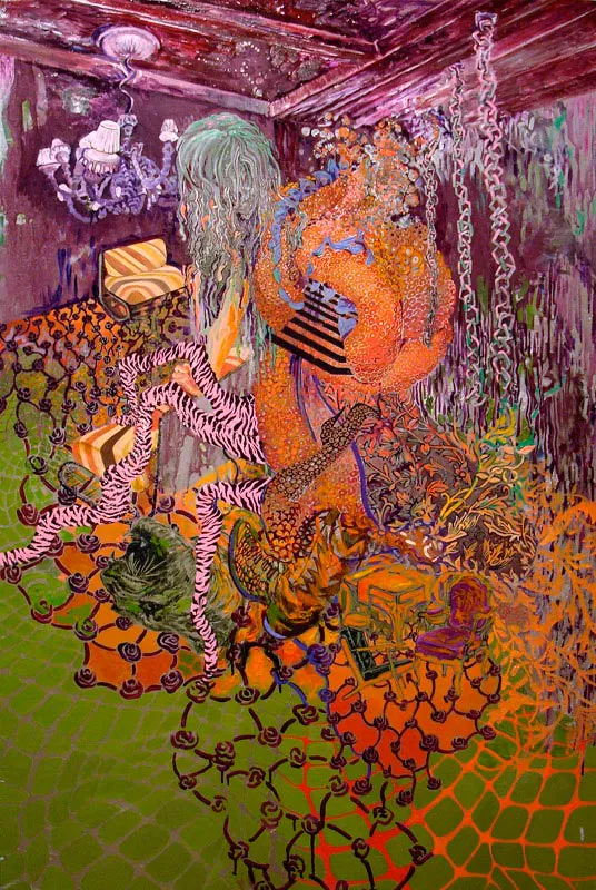 <p>Otra puta araña haciéndose de un jardín nuevo a nuestra costa | 2010 | Óleo y esmalte sobre madera | 120 x 85 cm</p>
