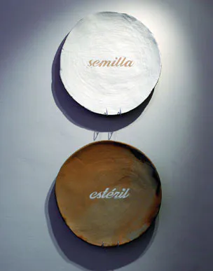 <p>Vida - Muerte | Comales de barro rojo intervenidos con cal | 2009</p>
