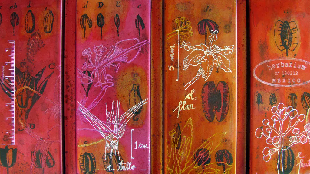 <p>Sambucus Nigra,(detalle) | 100 x 27 cms | Dremel, acrílicos y tintas s/lámina acanalada reciclada | 2013</p>
