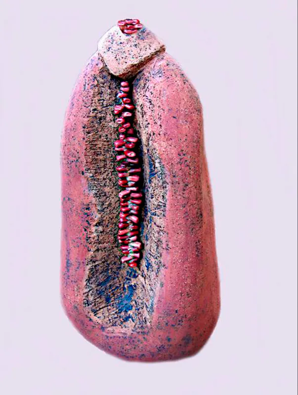 <p>Semillas | técnica: barro rojo a 1100ºC. semillas de maíz criollo rojo | medidas: cm 40 x 12 x 24 | fecha: 2005 | exposición “Yo semilla”, Centro Cultural Olimpo, Mérida. Yucatán | 