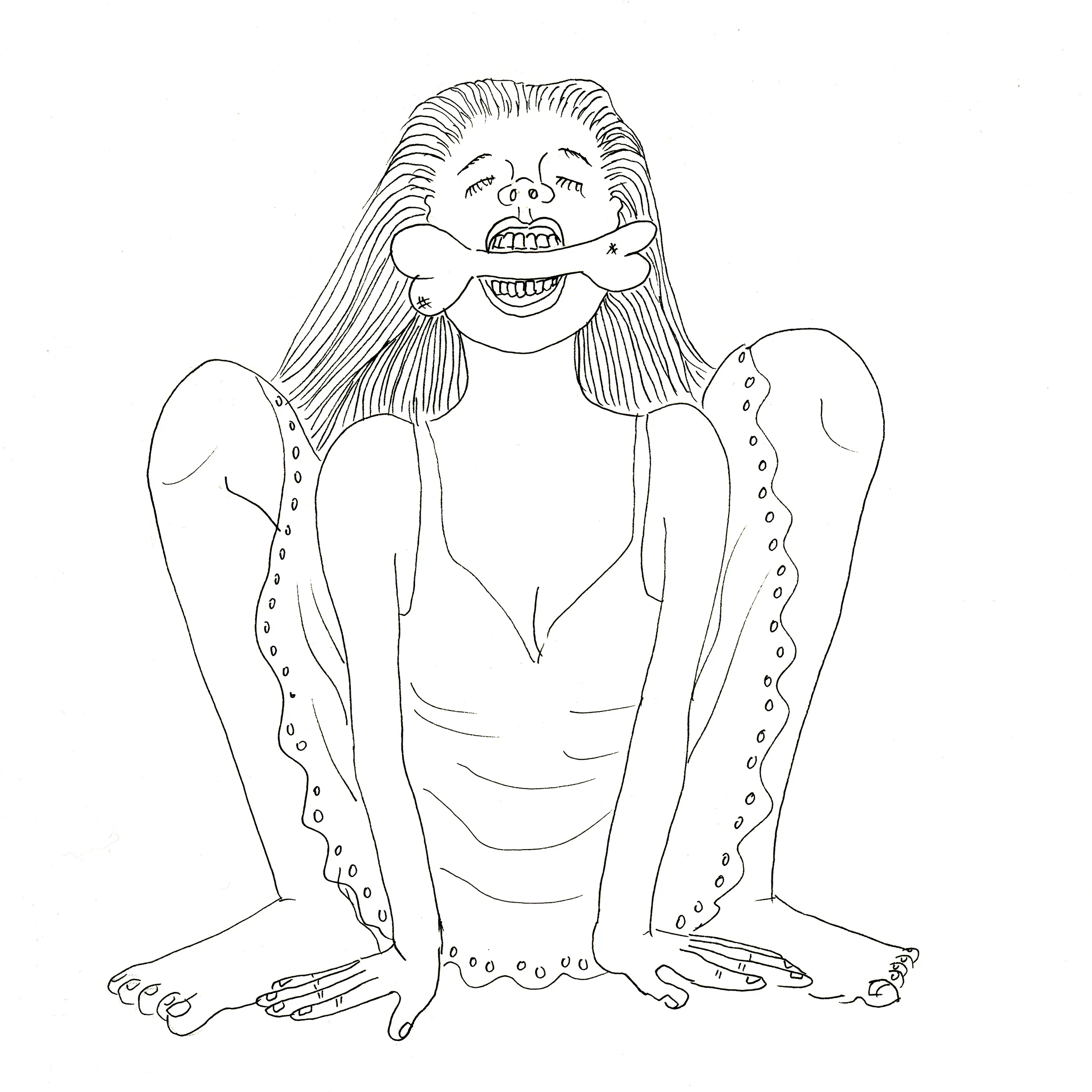 <p>Suéltalo (mujer en cuclillas). 2018. Tinta sobre papel. 20 x 20 cm.</p>
