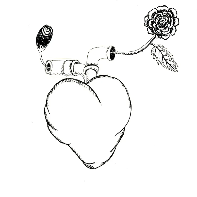 <p>Corazón que canta (corazón con flores). 2018. Tinta sobre papel. 20 x 20 cm.</p>
