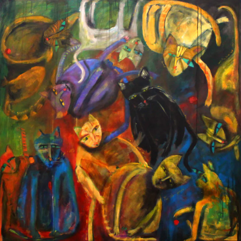 <p>¿Me querrás siempre? ó ¿Gatos? ¿Cuáles gatos? | Acrílico sobre tela | 160 x 160 cm</p>
