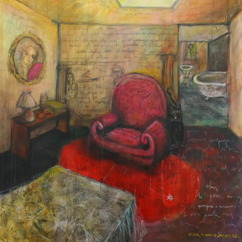 <p>…recorres con la mirada el cuarto | Acrílico sobre tela | 160 x 160 cm</p>
