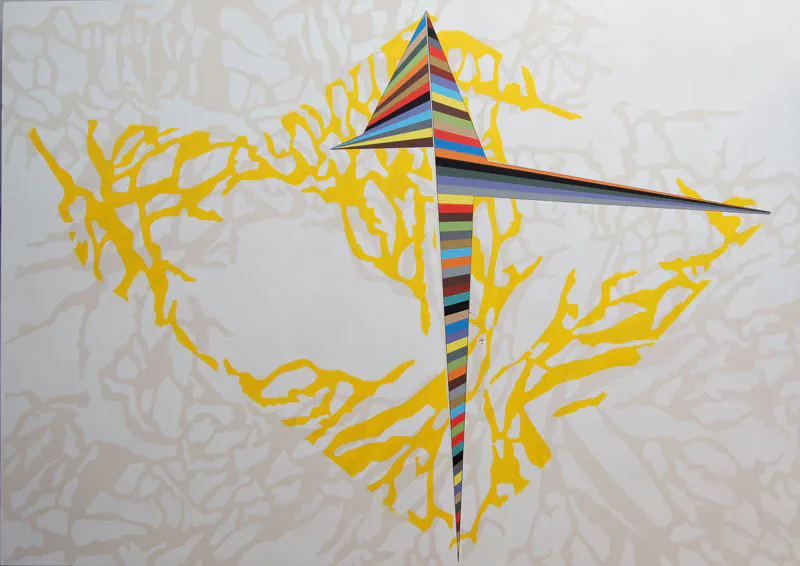 <p>El árbol se pliega en el horizonte 3 | Pintura vinil-acrílica/madera | 122 x 172 cm | 2014</p>
