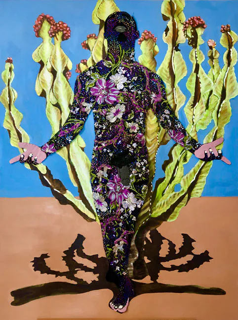 <p>Presente. 2020. Pintura acrílica y aplicaciones de tela sobre lienzo. 130 x 47 cm.</p>
