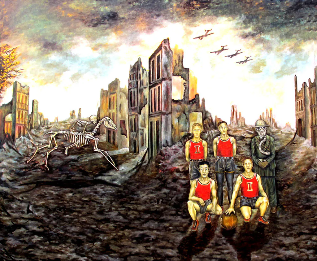 <p>El equipo | Encausto y chapopote/tela | 140x180cm | 2011</p>
