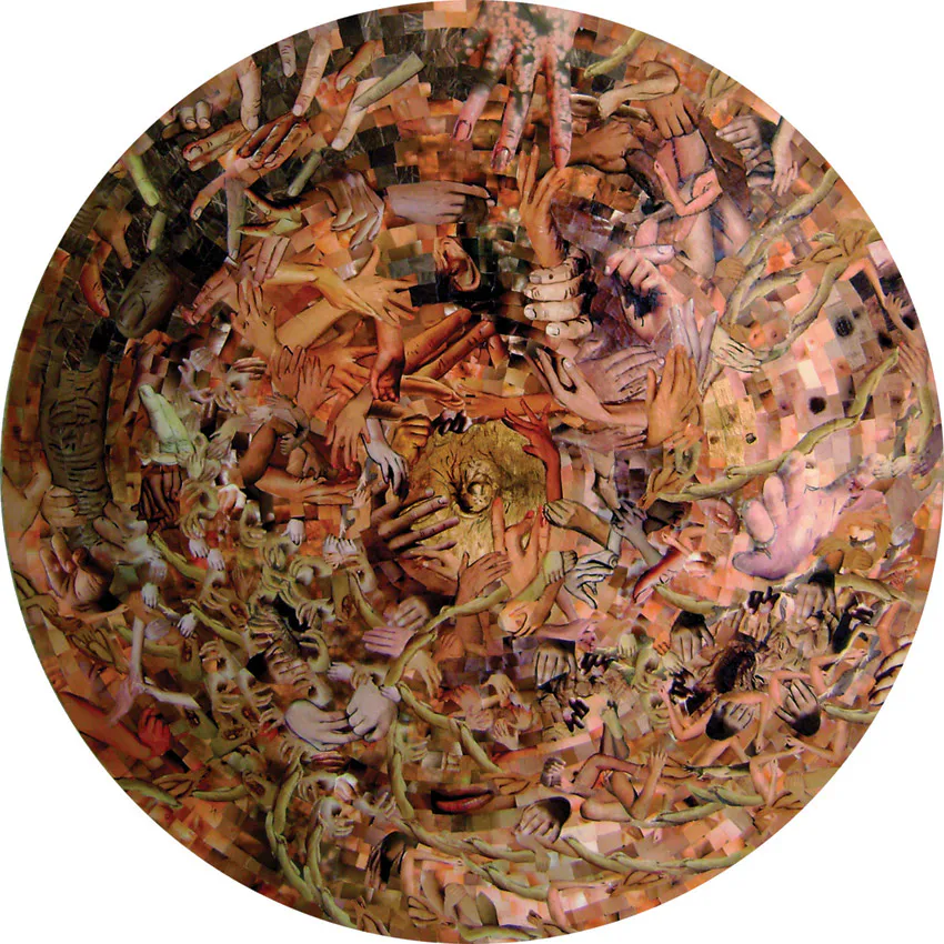 <p>Punto ciego | 100 cm diámetro. Mixta/madera | 2007</p>
